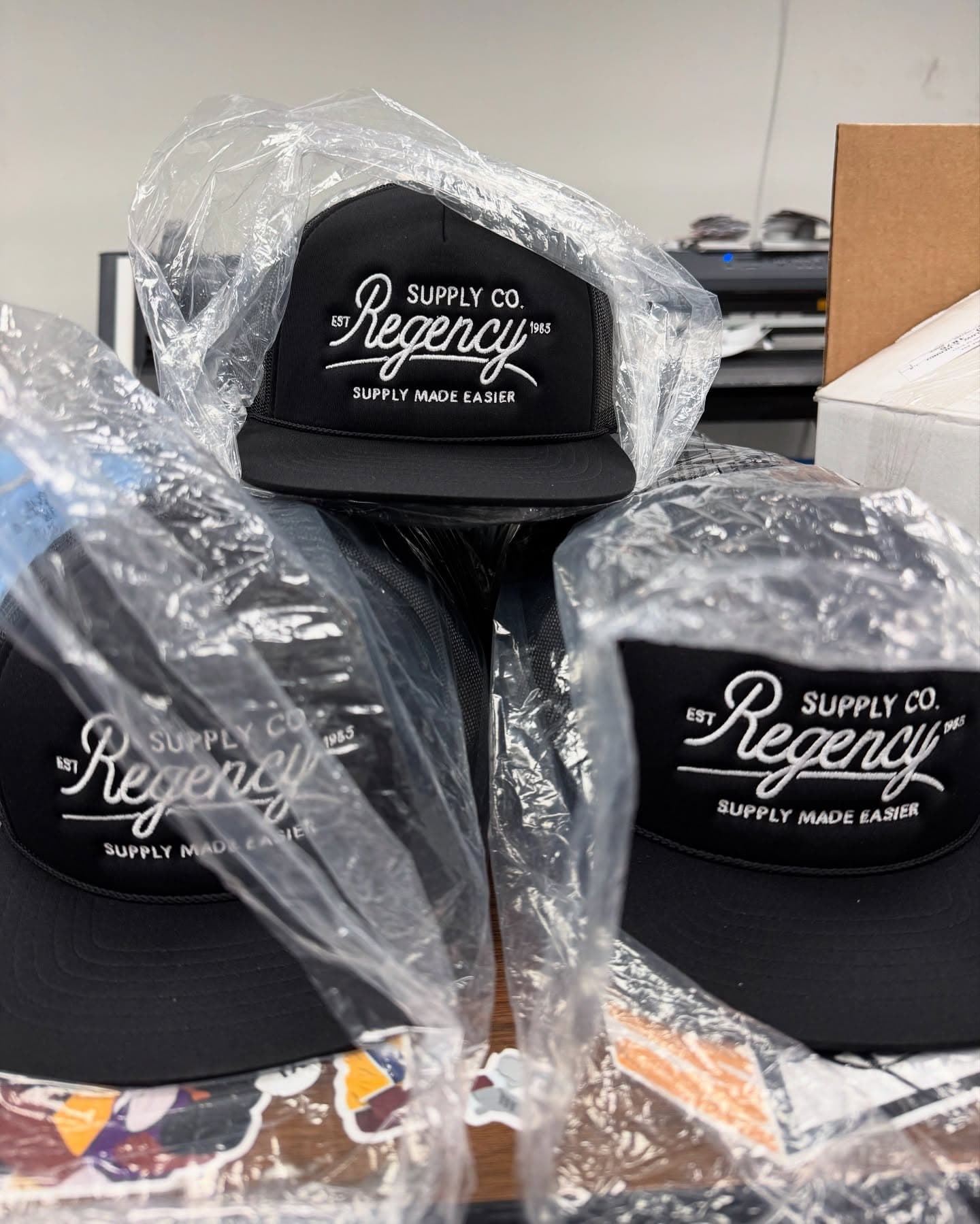 New Lids for Regency Supply Co. ๐คฉ๐งข #printoaster #hats #embroidery #truckerhats
